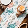 thumbnail image 4 of Table Runner - 108 Inch Long, Teal Red Coastal Kitchen Dining Table Runner Dresser Scarves, Beach Nautical Sea Turtle Coral Starfish Vintage Farmhouse Decor for Coffee Tables Wedding Party Banquet, 4 of 8