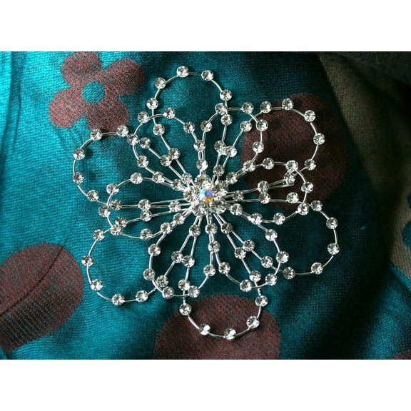 Rhinestone Flower Brooch-Pin, Silver-Tone, Wedding Flower Pin