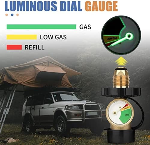 Propane Tank Adapter with Gauge Converts POL LP Tank Service Valve to QCC1 / Type 1,Old to New Connection Type,5-100 lb Propane Tank Gauge for RV Camper, BBQ Gas Grill, Heater（2 Pack）$$Garden & Patio