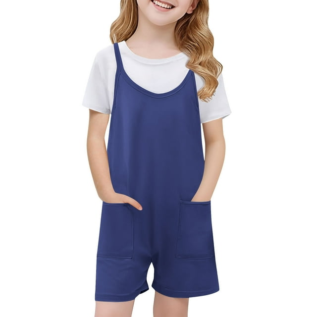 hengsof Combinaison à Bretelles pour Filles, Combinaison Sans Manches à Poche de Couleur Unie à la Mode, Adaptée pour l'Été, Combinaison Décontractée et Confortable