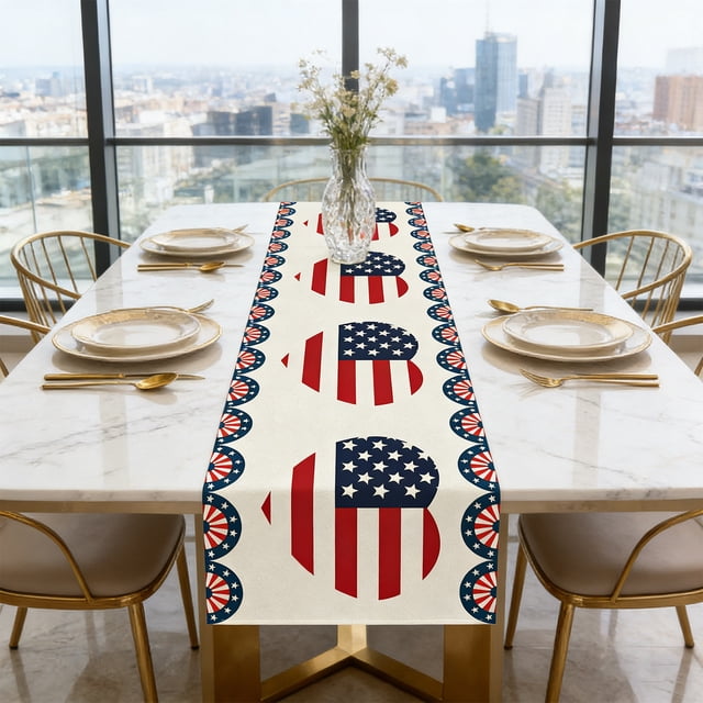 Amzcrzy Polyester Tablecloths America Independence Day Patriotism Table Runners 4Th of July Party Holiday Tablecloths Decorations for Kitchen Home Dining 13X72 Inches Red White and Blue Star