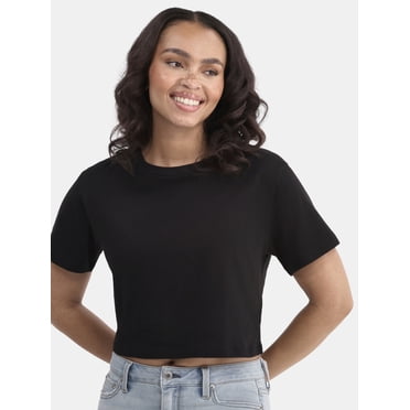 No Boundaries Cropped Boxy Cotton Tee with Short Sleeves, Women's