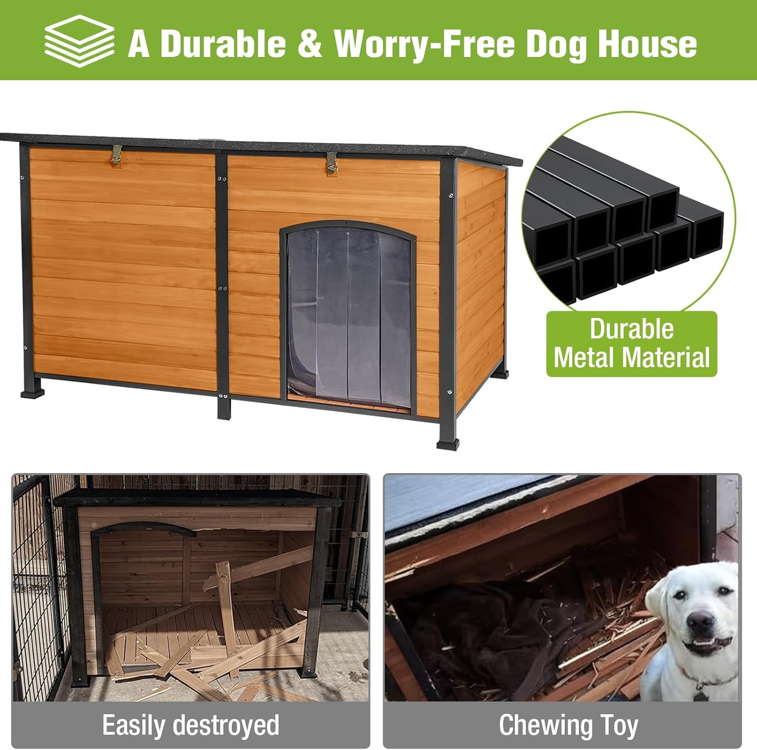 Aivituvin Large Outdoor Dog House Insulated Dog House for Outside Weatherproof Dog Shelter with Chew-Proof Full Metal Frame, Insulated All-Round Thermal Liner, Openable Roof (Winter-Ready)