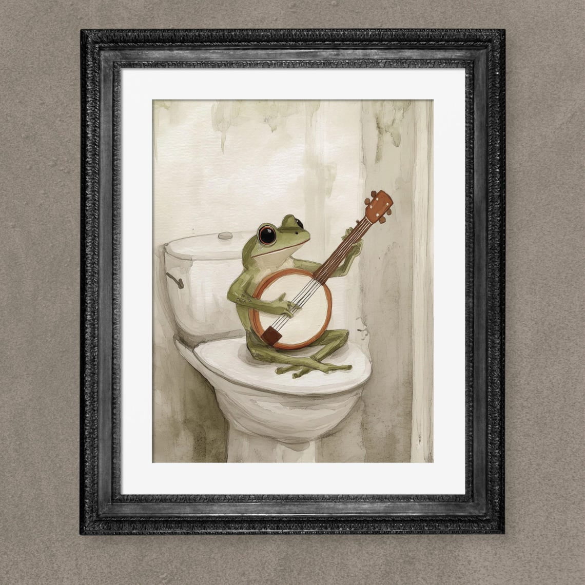 Banjo Frog On Toilet Bathroom Wall Decor Funny Retro Frog Poster Silly Bathroom Print Frog Art Print Frog Home Decor Wall Art Modern Wall Decor