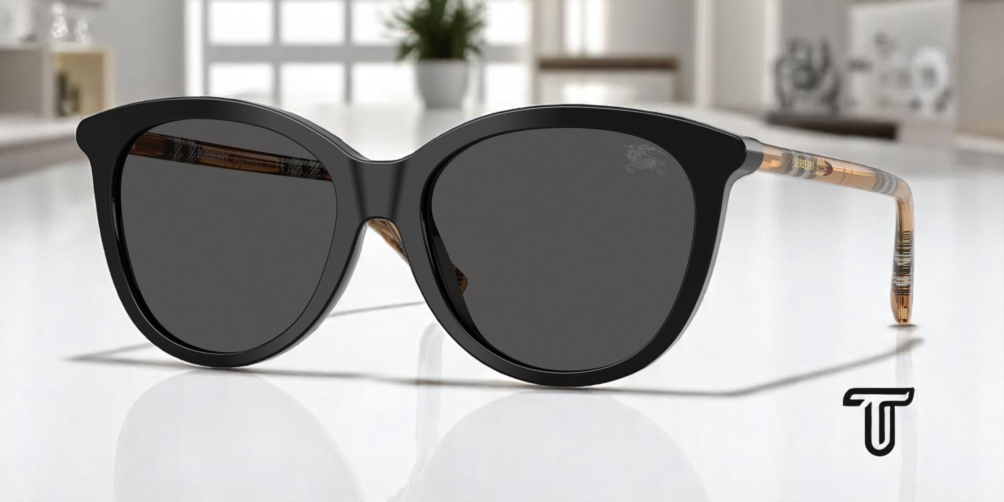 Burberry BE4443 3001/87 Black Rectangular Sunglasses 55□20 – New BURBERRY BE4443 300187 Black Dark Grey 55 mm Women main image 2