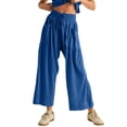 thumbnail image 4 of Women's 2 Piece Smocked Top Wide-Leg Pants Set High Waist Lounge Outfit Casual Boho Matching Set, 4 of 7