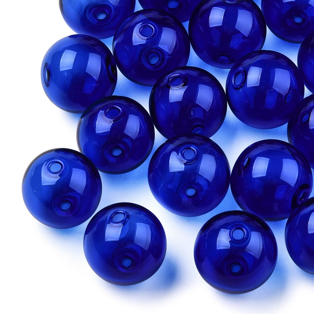 100pcs Transparent Blow Glass Globe Beads Round for DIY Wish Bottle Pendant Glass Beads Dark Blue 18x17mm Hole: 2mm