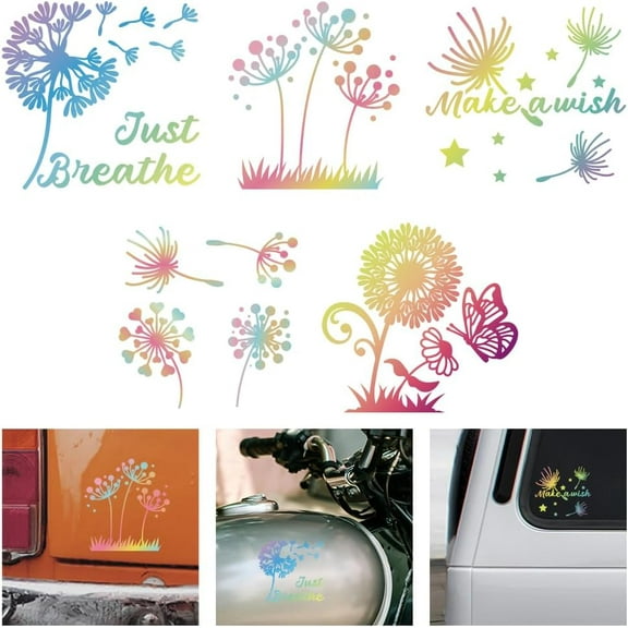 1set Plastic Reflective Vinyl Car Stickers Waterproof Decals for Vehicle Decoration Dandelion 148x155mm
