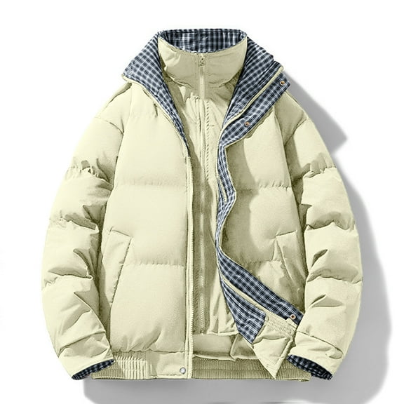 PiGOGI Men's Winter Jacket Warm Stand Collar Zipper Padded Quilted Coat Long Sleeve Casual Outdoor thermal Windproof Yellow XL