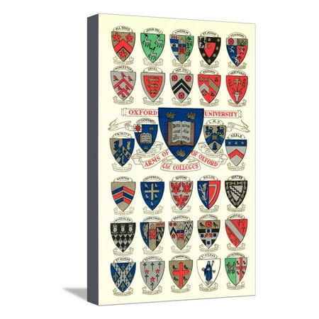 Coat Of Arms Art - Coats of Arms of the Colleges of Oxford University Stretched Canvas Print Wall Art