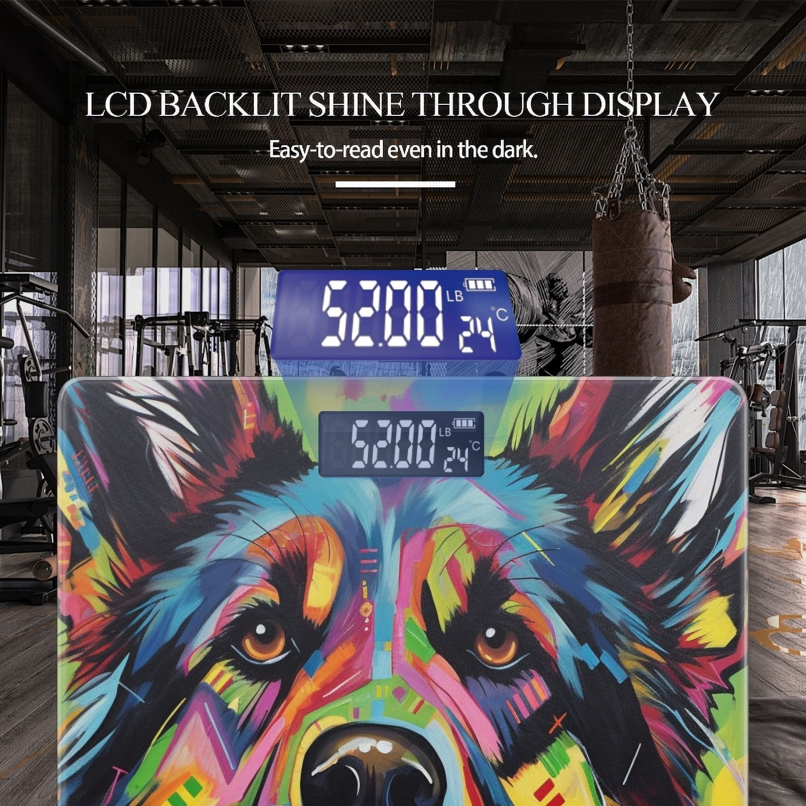 Digital Bathroom Scale with Large LCD Display,High Capacity Scale 400 lbs High Precision body fat scale-Colorful Painting Of An Abstract German Shepherd With Large Ears