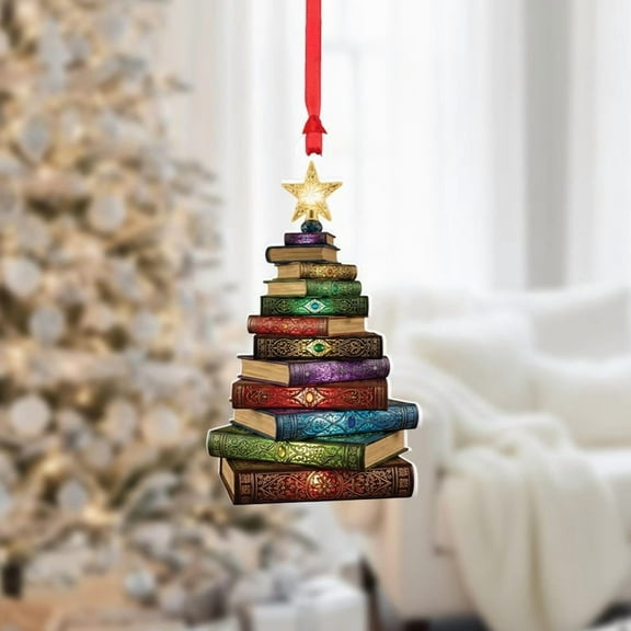 ViciArt Book Stack Ornament – Colorful Christmas Tree Decoration, Gift for Book Lovers