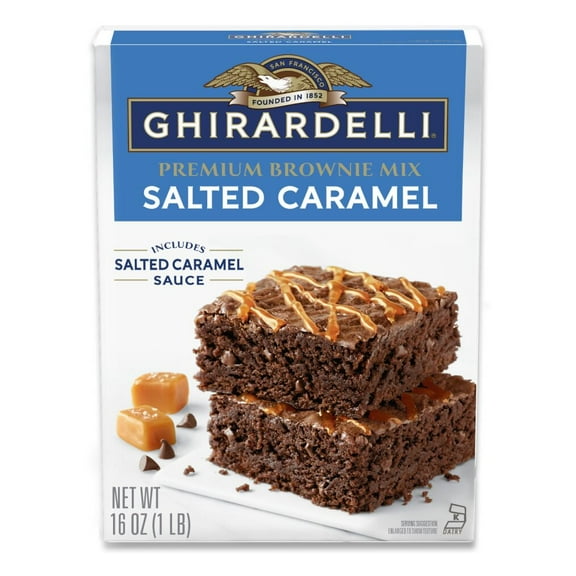 GHIRARDELLI Salted Caramel Premium Brownie Mix, a Premium Baking Mix, Includes Salted Caramel Sauce, 16 oz Box