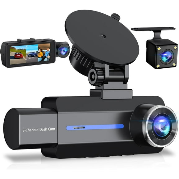 Dash Cam Front and Rear 2.5K/1440P, 3 Channel Dash Camera for Cars Dash Cam Front Rear and Inside with 32GB Card, 3.16" IPS Screen, G-Sensor, Loop Recording, Night Vision, Parking Mode