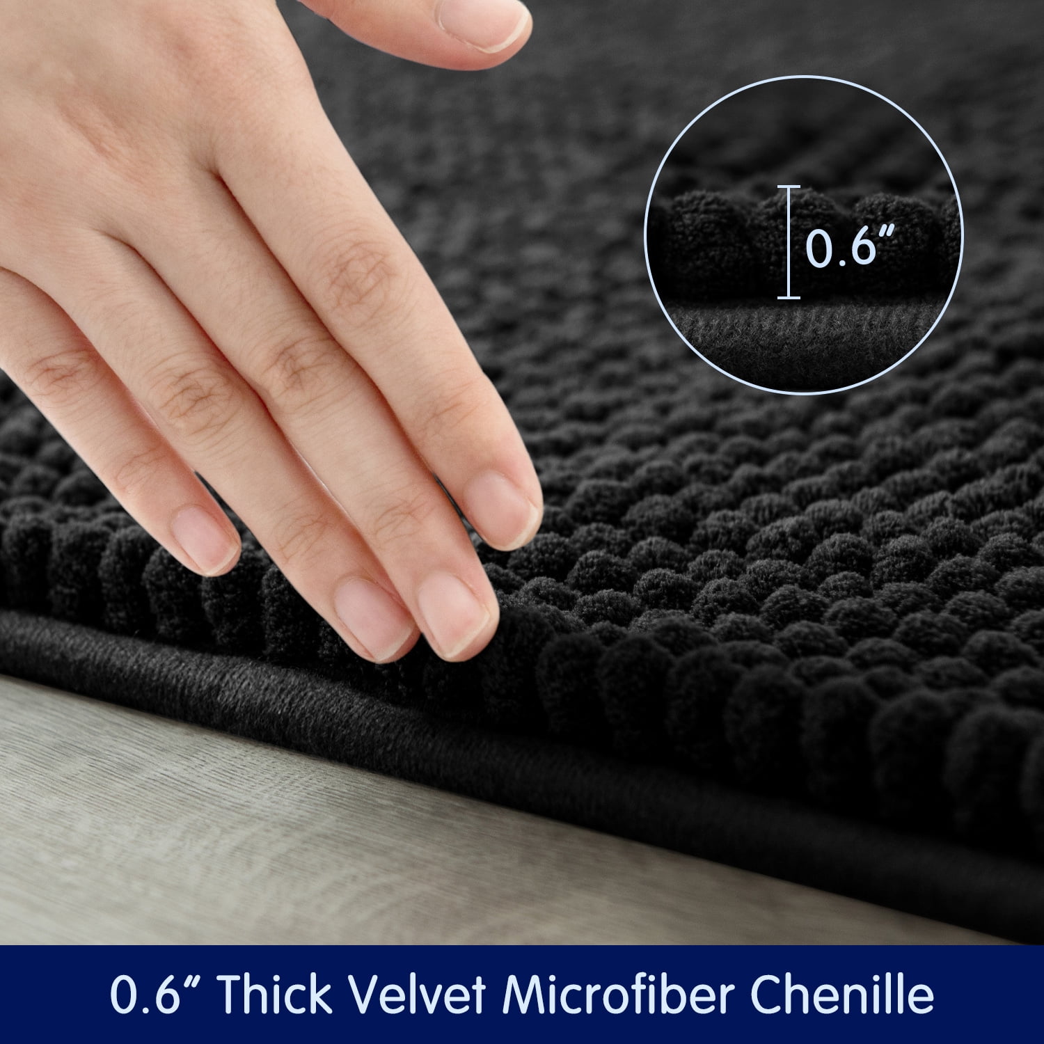 Subrtex Chenille Bathroom Rugs，Extra Soft and Non Slip Bath Mats，Thick Rubber Backing Washable Shower Rugs & Home Decor Accessories (Black,20"*32")