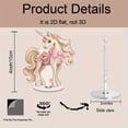 thumbnail image 2 of A rotating acrylic display showcasing a beautifully detailed unicorn with flowing pink bows and a realistic wood grain finish, 2 of 8