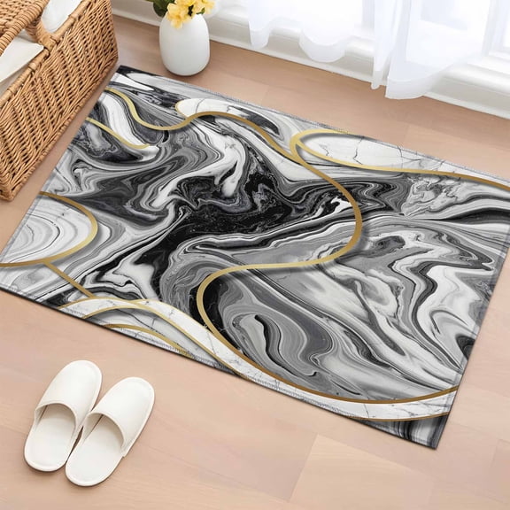 Grey Marble Entryway Rug 2'x3' Non Slip Front Door Mats, Modern Abstract Art Ink Painting Entrance Rugs Indoor Outdoor Carpet, Washable Floor Mats Small Area Rug for Bedroom Kitchen