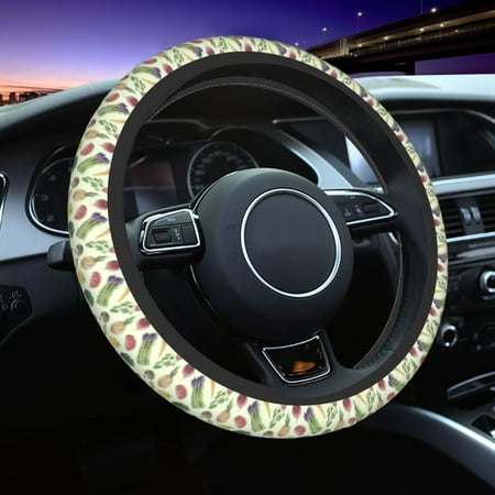 Elastic Steering Wheel Cover Asparagus Print vegetable Stretch Thickening Car Steering Wheel Cover Women Men Steering Wheel Protector Universal 15 in