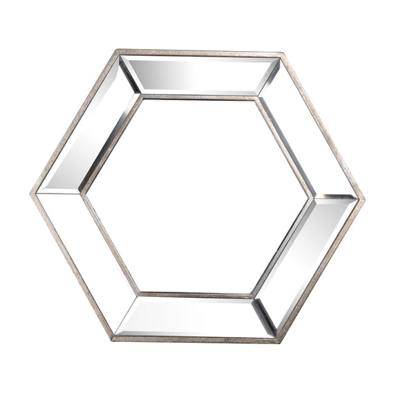 Hexagon Wall Mirror 20x18, Contemporary Glass Accent Mirror for Home Decor, Living Room, Entryway, Bedroom - Silver & Clear Design