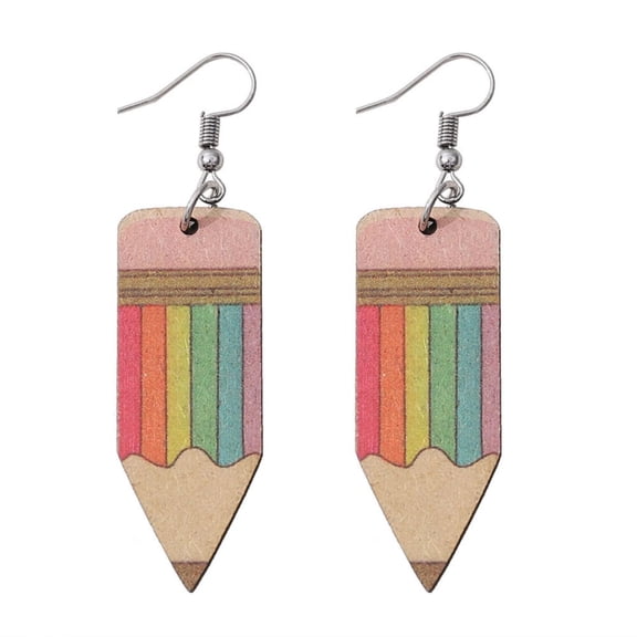 CILENON Earrings Rainbow Pencil Wooden Earrings Student Teacher Earrings Cute Earrings (Orange,One Size)