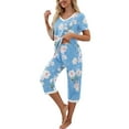 thumbnail image 3 of Womens Summer Pajamas Set Short Sleeve V Neck T-shirt Top with Capri Pants Casual Sleepwear Pjs Loungewear Sets, 3 of 6