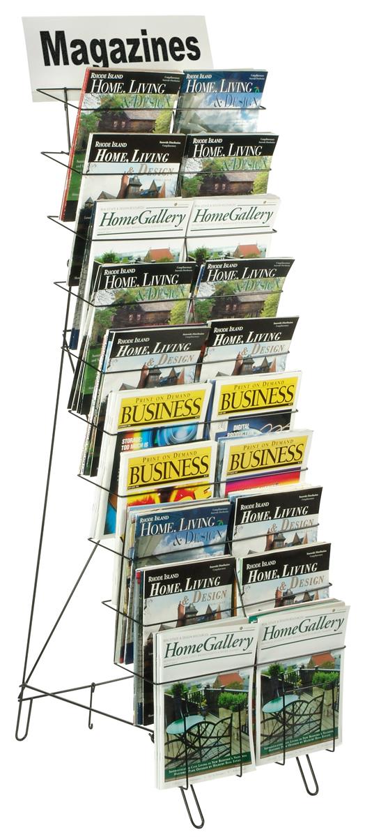 Displays2go 360° Rotating Literature Rack - 8 Pockets (4"x9"), Countertop Brochure Holder, Black With Clear Panels