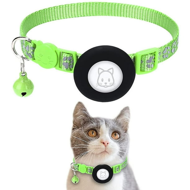 Reflective Airtag Cat Collar Breakaway With Gps Holder Safety Buckle And Bell For Cat Kitten Puppy costbuy Green