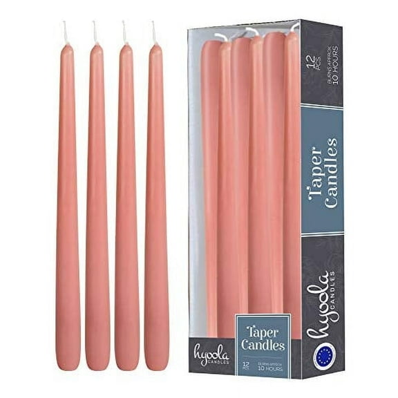 Hyoola 12" Rose Pink Dripless European Made Taper Candles, Unscented Paraffin Wax with Cotton Wicks, 12-Pack