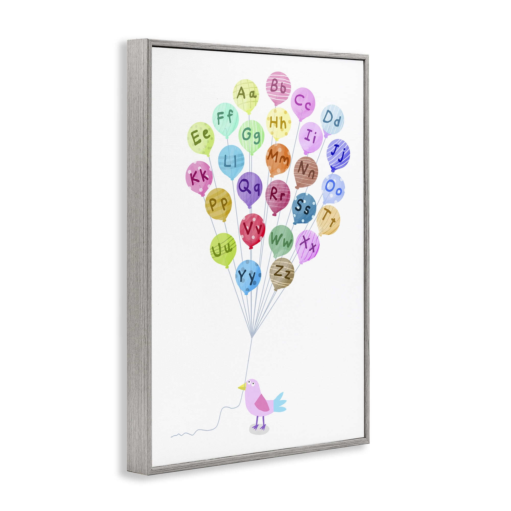 Stupell Industries Bird & Alphabet Balloons Animals & Insects Painting Gray Framed Art Print Wall Art, 16 x 24
