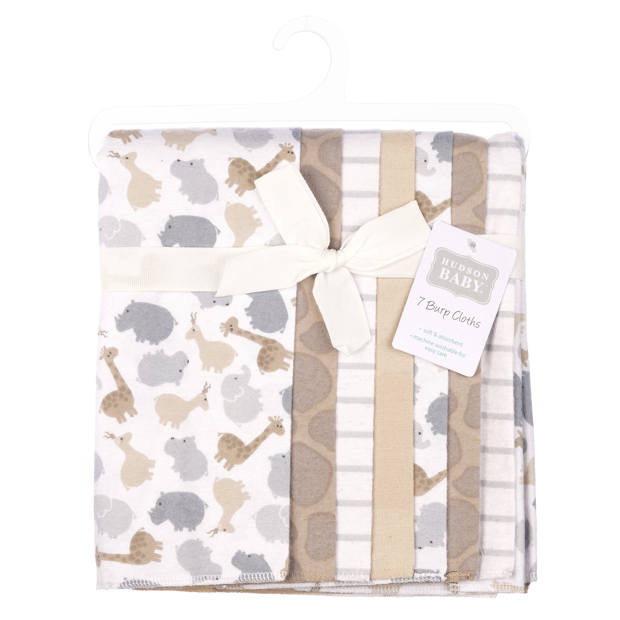 Hudson Baby Infant Cotton Polyester Flannel Burp Cloths 7-Pack, Safari Friends, One Size