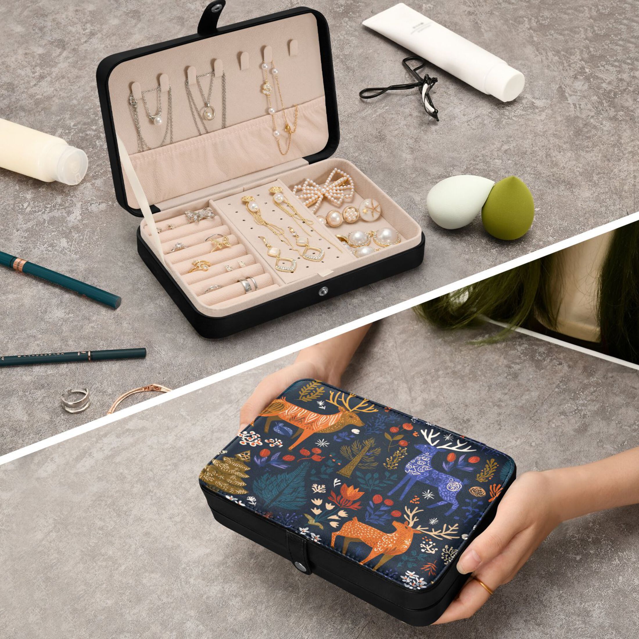 Leather Jewelry Box Rectangular 8.27x5.5x1.78In Travel Jewelry Storage Earrings Necklace Bracelet Watch Brooch Storage Beautiful Christ Pattern
