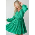 thumbnail image 5 of Women's Sea Green Frilly V-Neck Puff Sleeve Drawstring Shift Mini Dress, 5 of 12
