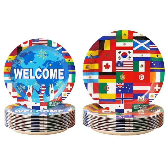 Platos de papel para la Copa Mundial QZV, 80 unidades, con banderas internacionales