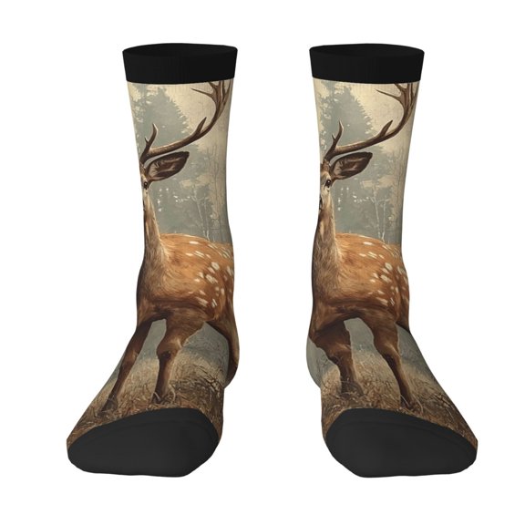 Novelty Crew Socks Unisex Casual Funny Crazy Dress Socks , Deer Vintage