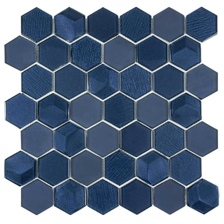 MTO0338 Modern Hexagon Blue Bold Glossy Metallic Glass Mosaic Tile
