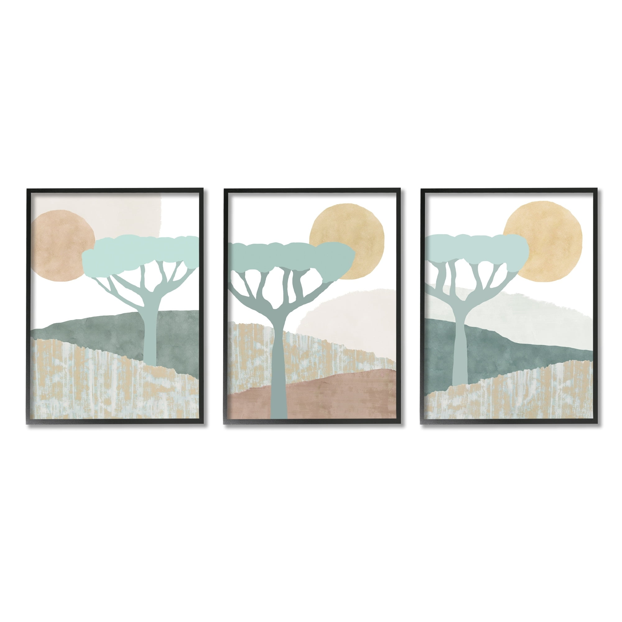 Stupell Industries Muted Summer Safari Landscape Green Brown Hills,3pc, each 16 x 20,Designed by Flora Kouta