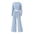 thumbnail image 4 of Fiaer,Womens Loose Fit Lounge Wear Sets,2 Piece Sets for Fall Trendy Long Sleeve Cropped Tops Wide Leg Pants,Plus Size Casual Sweatsuit Set Blue M, 4 of 4