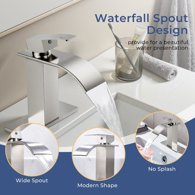 TVOFEK Brushed Nickel Waterfall Bathroom Faucet, Single Handle photo 4