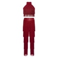 thumbnail image 2 of Sholeno Kids Girls Tassels Latin Dance Suits Halter Neck Sleeveless Crop Top with Pants Tiered Fringe Dancewear Burgundy 6, 2 of 6