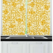 Art Nouveau Curtains 2 Panels Set, Arabesque Rococo Style Curved Spring Blooms Branches Leaves Boho, Window Drapes for Living Room Bedroom, 55W X 39L Inches, Pale Yellow Earth Yellow, by Ambesonne