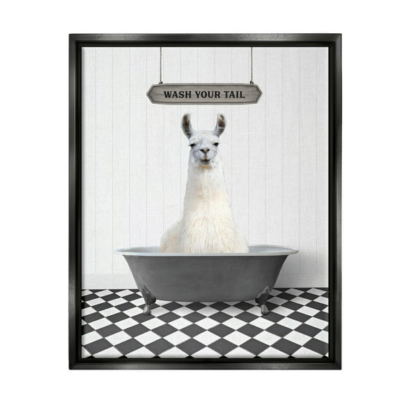 Stupell Industries Wash Your Tail Animal Animals & Insects Painting Black Floater Framed Art Print Wall Art, 17 x 21