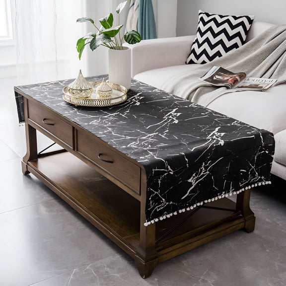 AUQ Coffee Table Cloth Rustic Style Living Room Center End Table Cover with Pocket,Cotton Linen Tablecloth