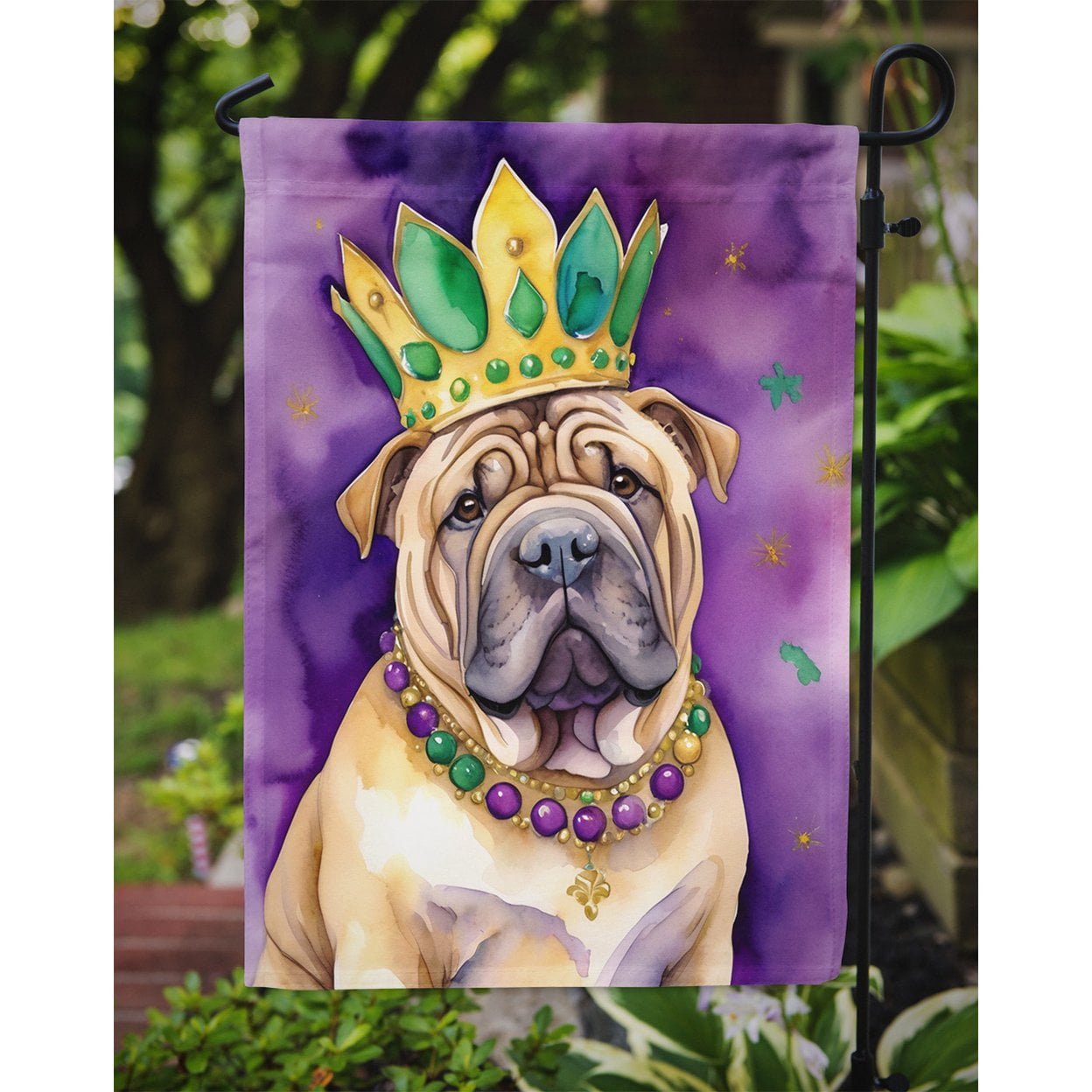Shar Pei King of Mardi Gras Garden Flag 11.25 in x 15.5 in