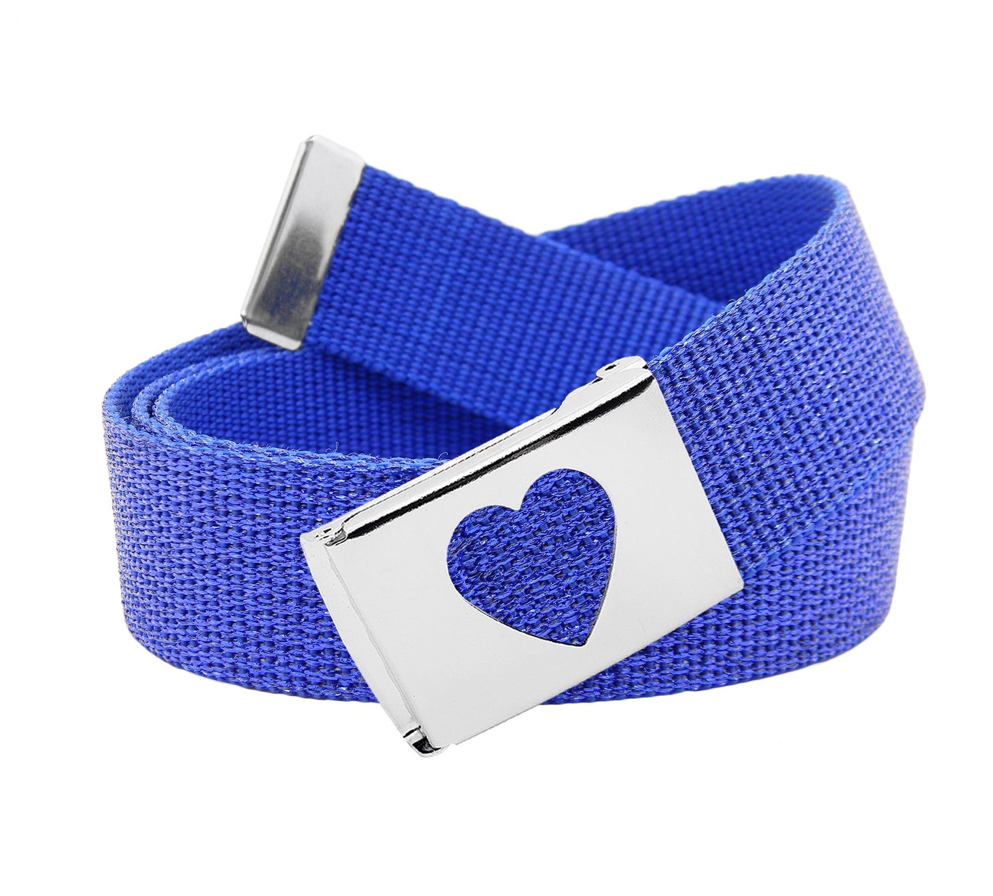 Girls School Uniform Silver Flip Top Heart Belt Buckle with Canvas 