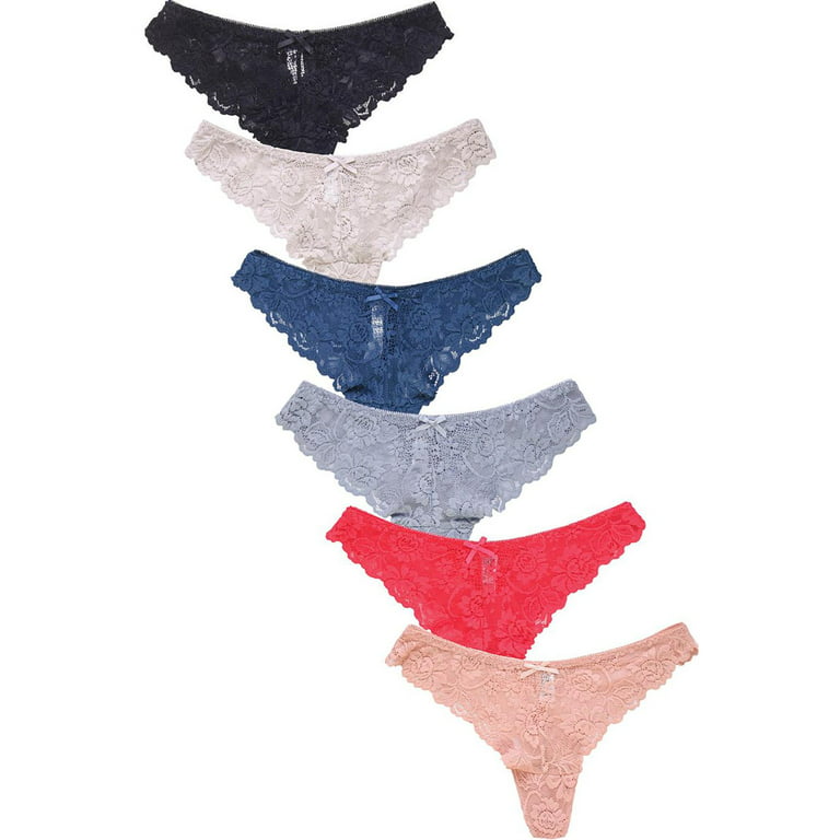 Sofra Ladies Lace Thong Panty Pack of 6 Pieces, Set 1, Size: Medium 