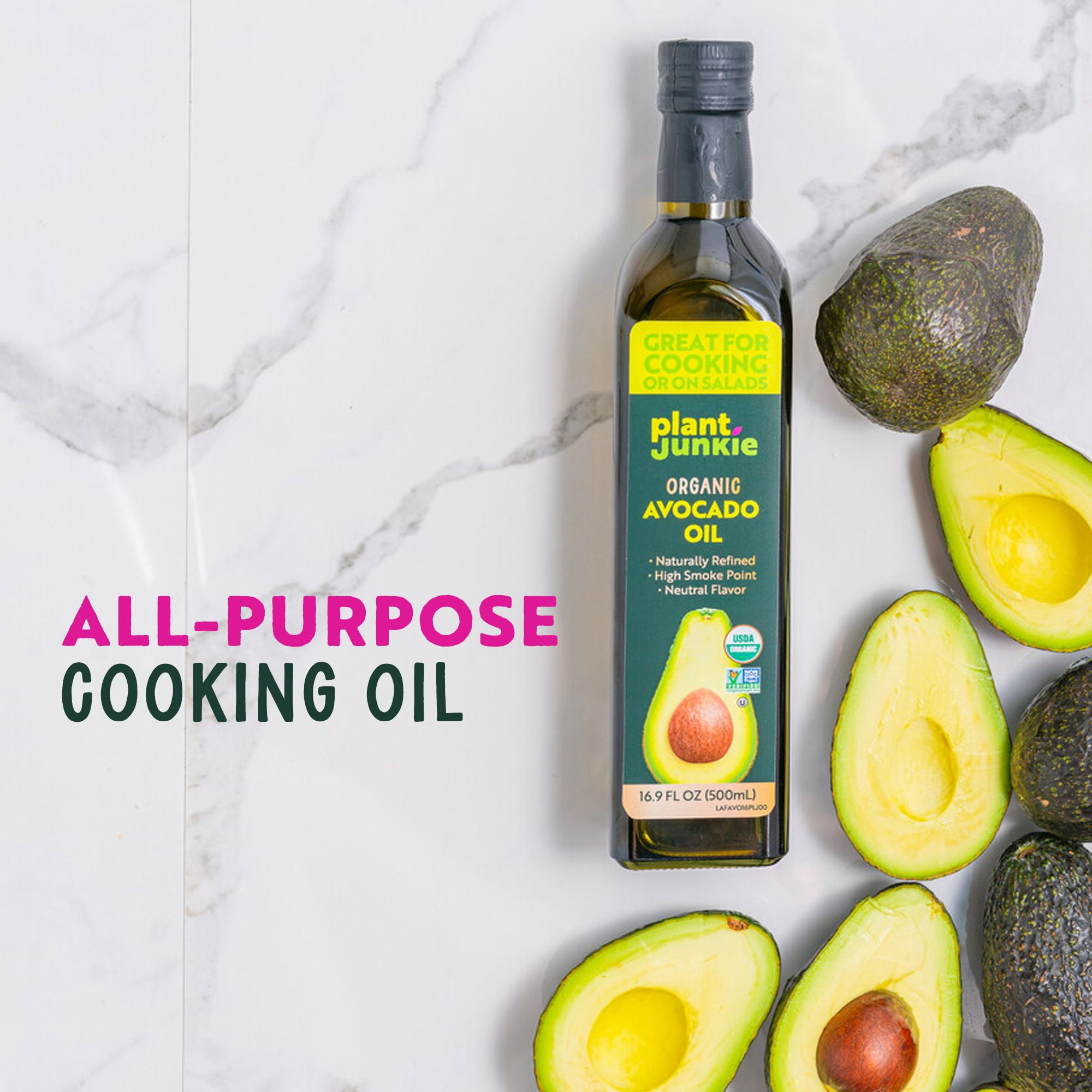 Plant Junkie Organic Avocado Oil, 16.9 fl oz (500 ml), Glass Bottle