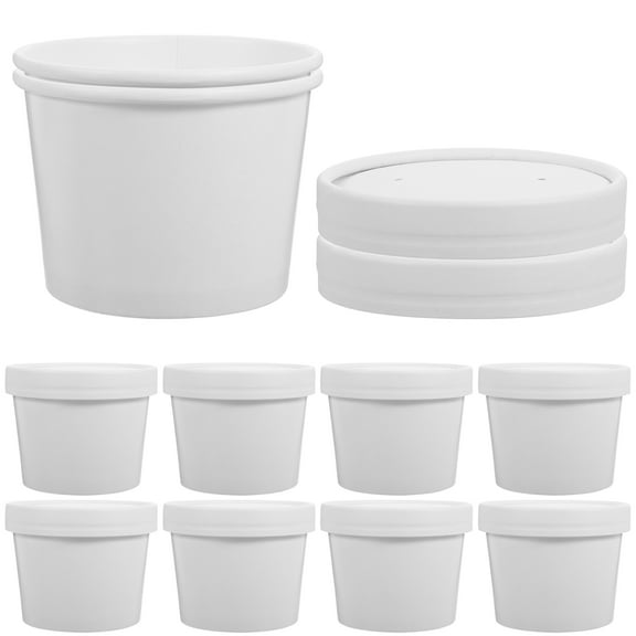GOOHOCHY Paper Soup Cups with Lids for Travel Ideal for Meal Prep and Snacks White 10 Count