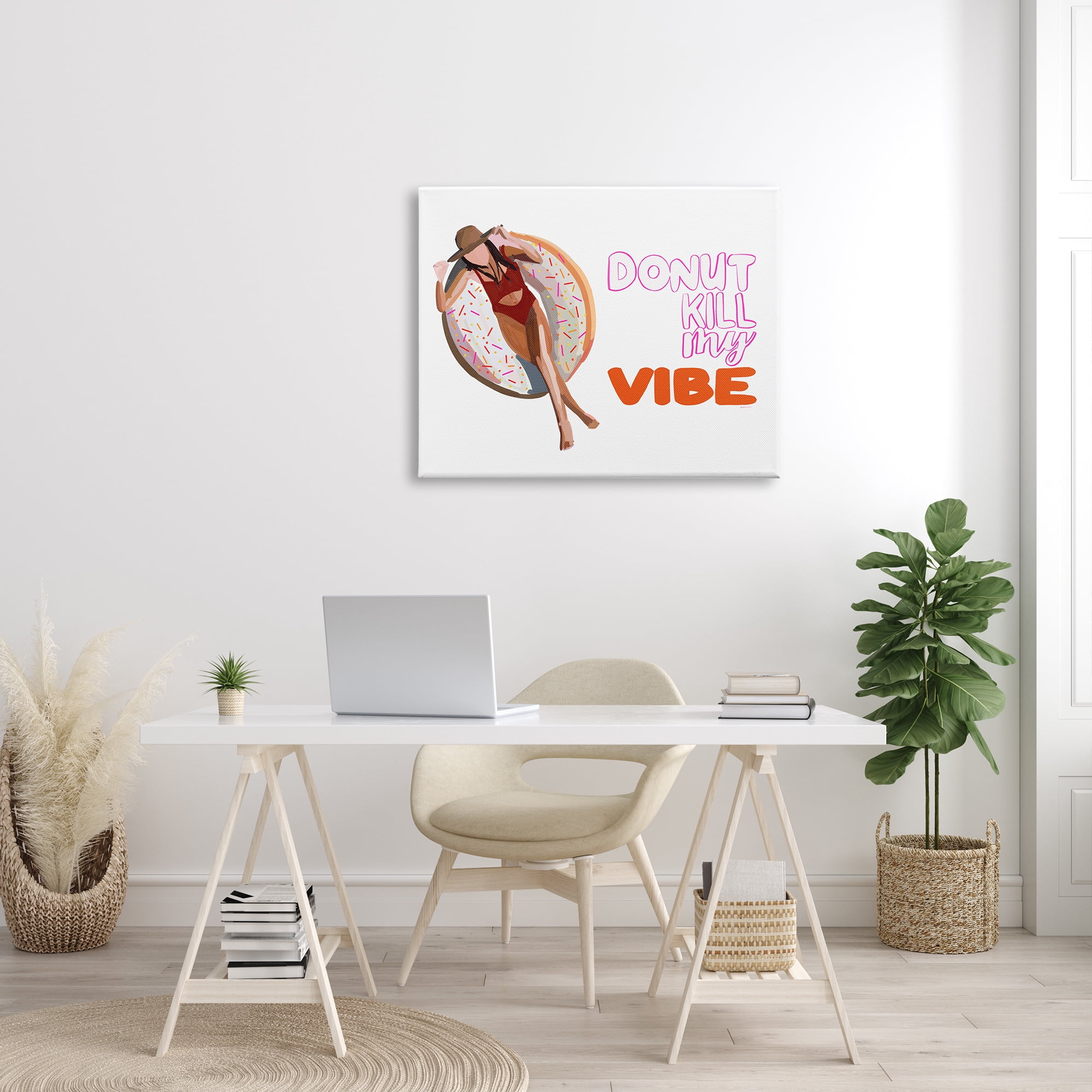 Stupell Industries Donut Kill My Vibe Relaxing Pool Float Girl Graphic Art Gallery Wrapped Canvas Print Wall Art, Design by Amelia Noyes