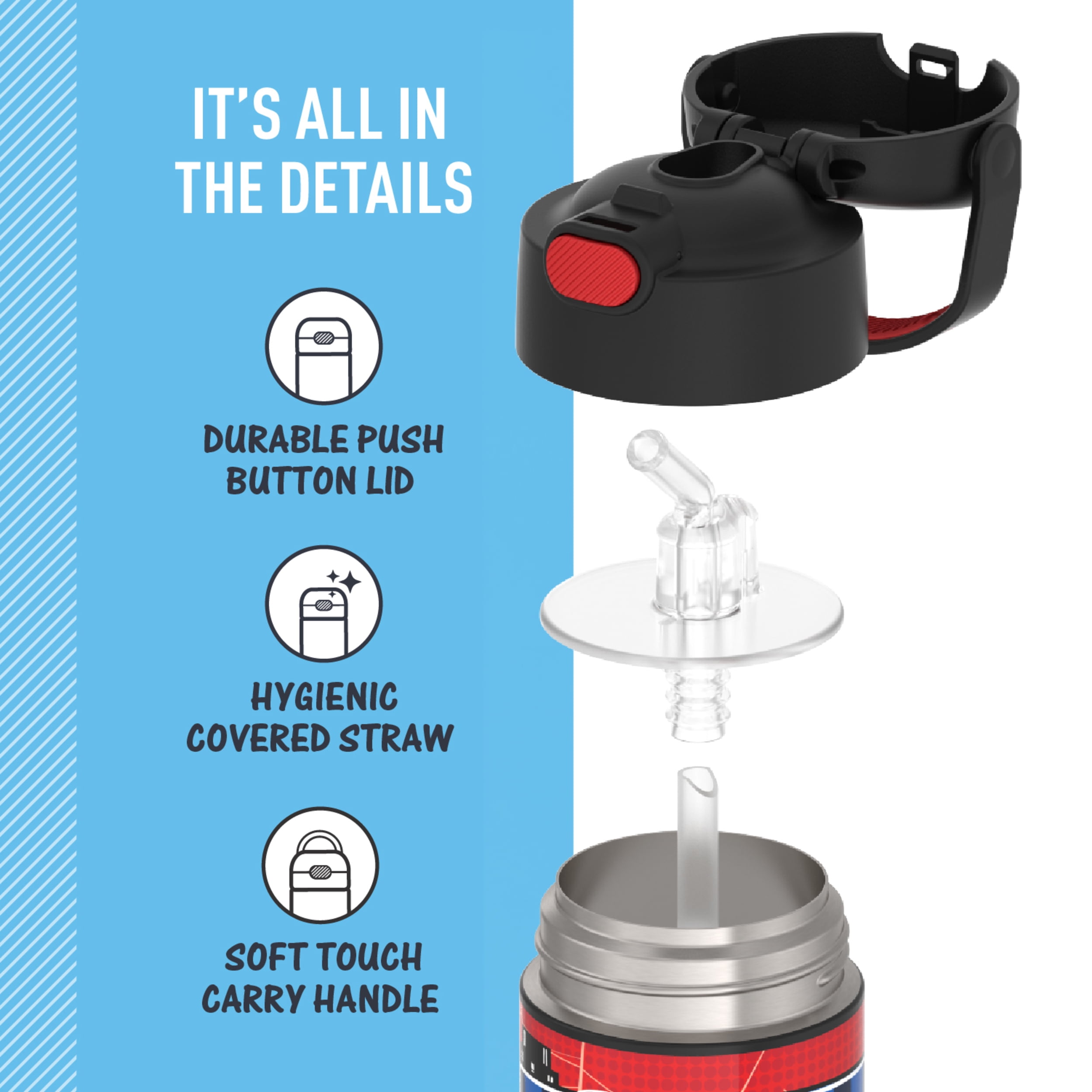 Thermos Kids Stainless Steel Funtainer Water Bottle with Straw, Dishwasher Safe, Leak Proof, Spiderman, 14 oz