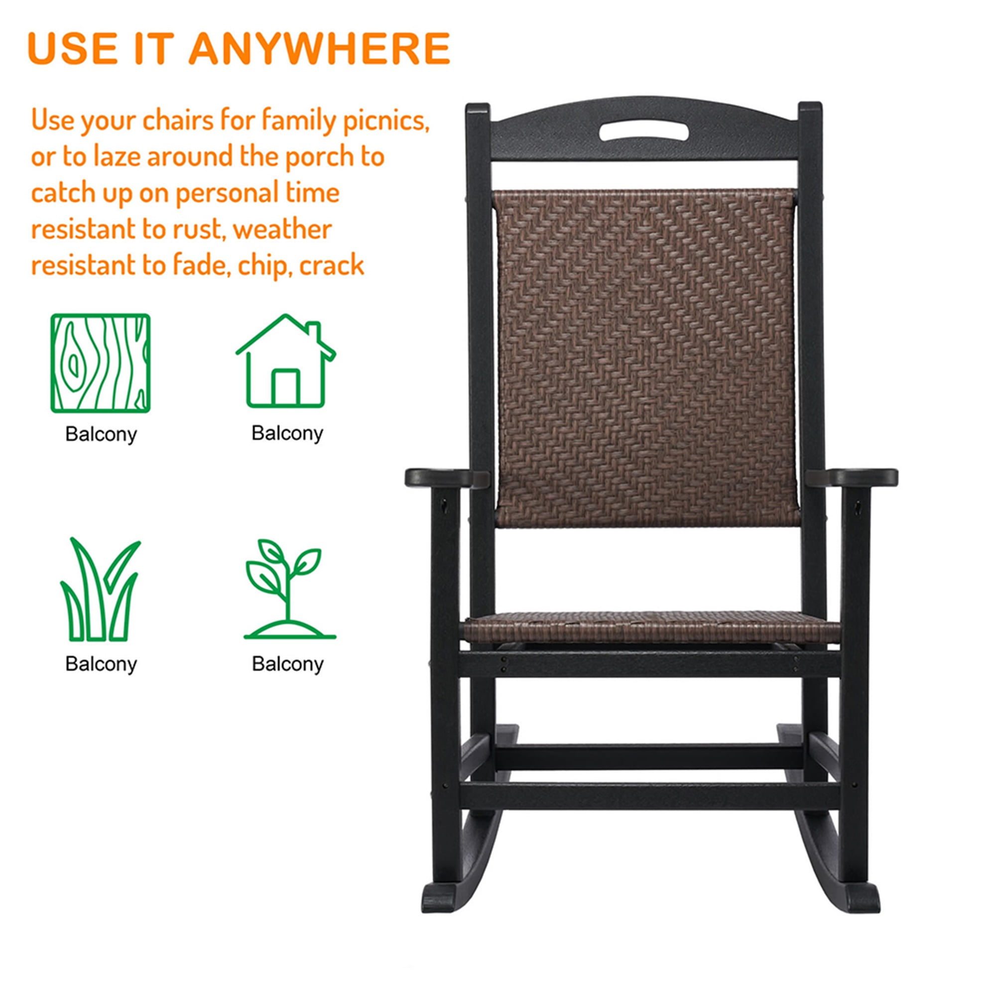 Aimee Lii Outdoor Rocking Chair, Patio Rocker Chair with High Back, Rocking Chair, Widely Used for Lawn, Porch, Backyard, Indoor and Garden